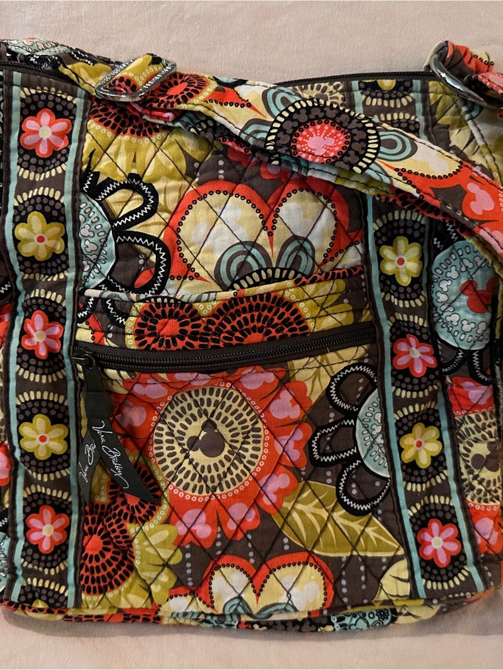 Ver Bradley Disney World Mickey Quilted Floral Crossbody Tote in Multicolor